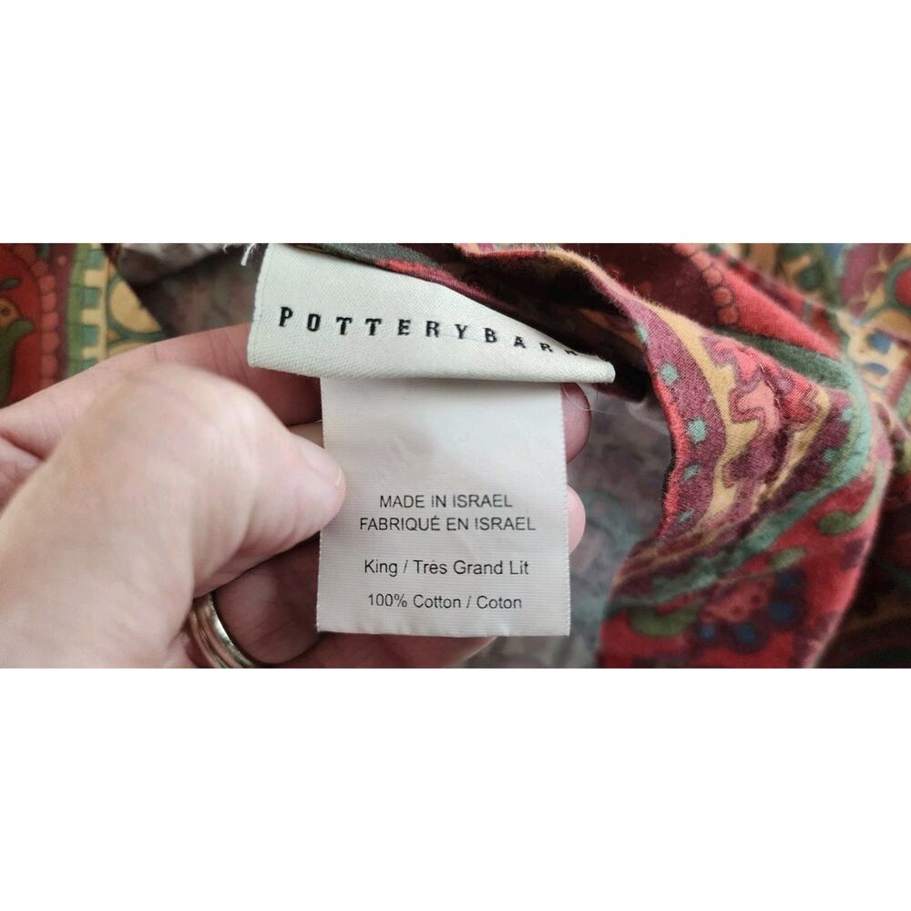 Pottery Barn Red Paisley Floral Cotton King Duvet Cover Pillow Shams - Picture 8 of 10